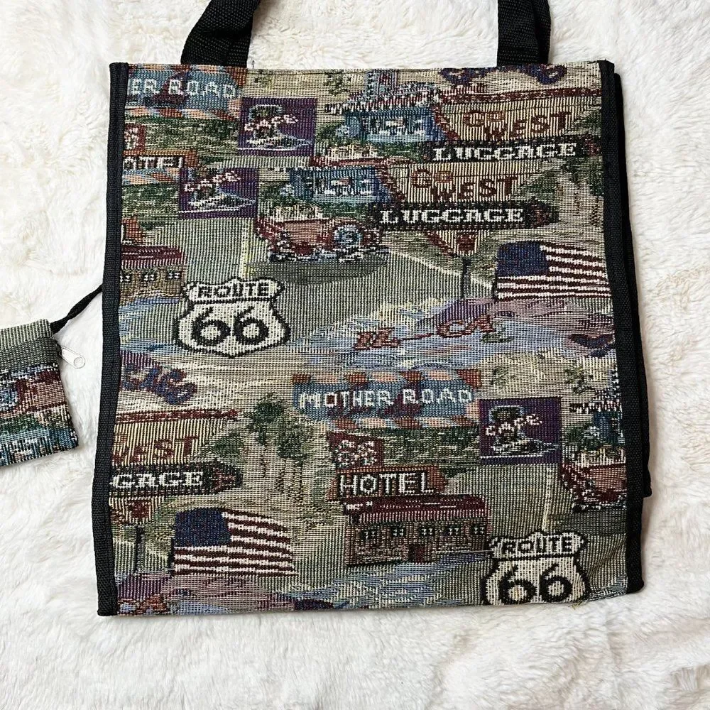 Vintage Pioneer Express Route 66 Tapestry Canvas Tote‎ NWOT